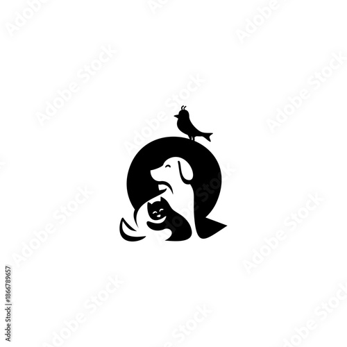 Creative vector cat, dog, bir...