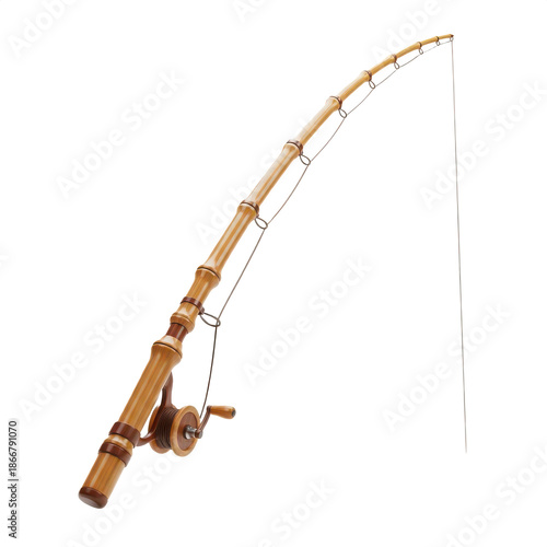 Detailed bamboo fishing rod on transparent background