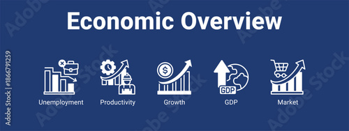 Economic Overview web banner icon vector illustration concept for  with icon of Unemployment, Productivity.