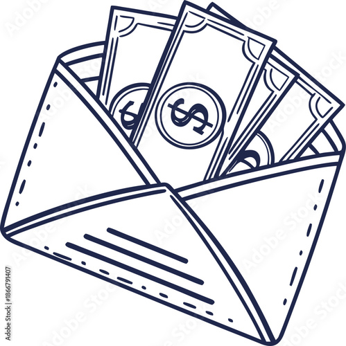 vector illustration of an envelope with money