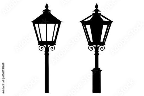 Vintage Street Lamp Silhouette Vector Icon, Outdoor Lighting Illustration Isolated on White Background