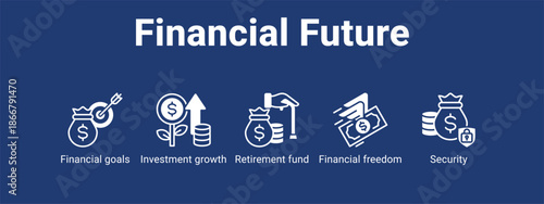 Financial Future web banner icon vector illustration concept for  with icon of Financial goals, Investment growth, Retirement fund.