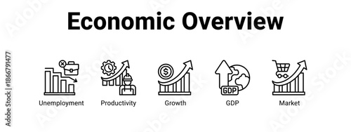 Economic Overview web banner icon vector illustration concept for  with icon of Unemployment, Productivity.