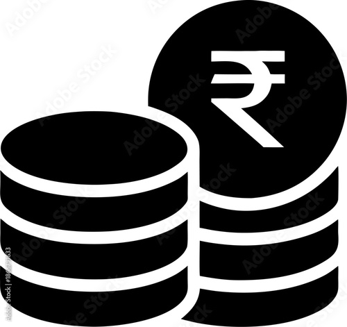 Indian rupee coin stack silhouette logo design, clip art vector