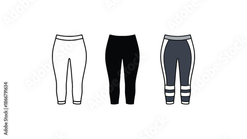Three pairs of leggings are displayed side by side.