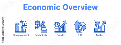 Economic Overview web banner icon vector illustration concept for  with icon of Unemployment, Productivity.