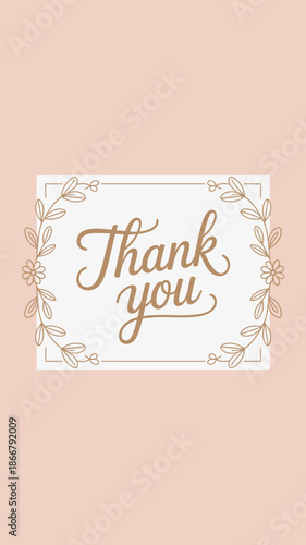 Thank you card with floral design and elegant lettering on peach background