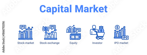 Capital Market web banner icon vector illustration concept for  with icon of Stock market, Stock exchange, Equity.