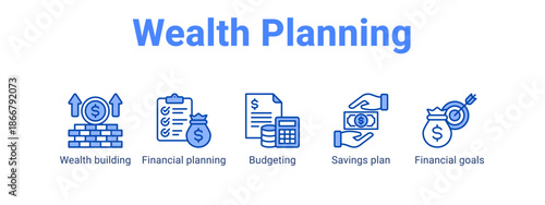 Wealth Planning web banner icon vector illustration concept for  with icon of Wealth building, Financial planning, Budgeting, Savings.