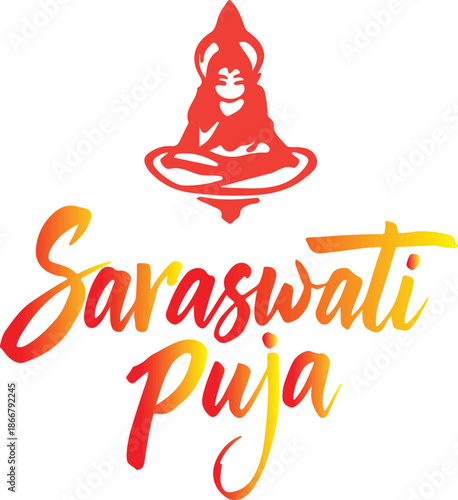 Colorful saraswati puja typography with abstract deity  spring festival celebration