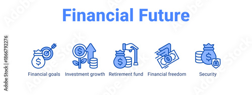 Financial Future web banner icon vector illustration concept for  with icon of Financial goals, Investment growth, Retirement fund.