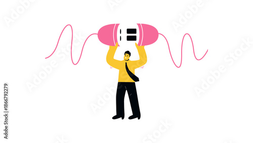 Man holding a broken electronic device with wires extending from it.