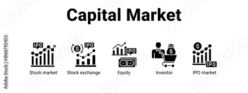 Capital Market web banner icon vector illustration concept for  with icon of Stock market, Stock exchange, Equity.
