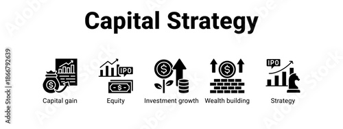 Capital Strategy web banner icon vector illustration concept for  with icon of Capital gain, Equity, Investment growth.