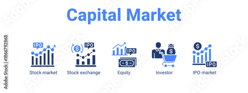 Capital Market web banner icon vector illustration concept for  with icon of Stock market, Stock exchange, Equity.