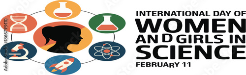 International Day of Women and Girls in Science Vector Graphic Poster Design for February 11 Awareness
