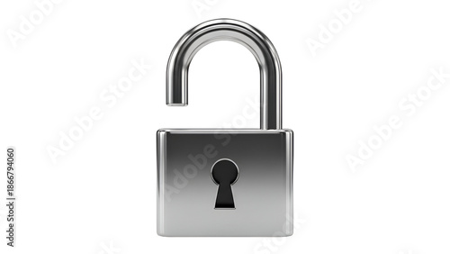 Unlocked Silver Padlock for Security and Freedom Concepts, Isolated on Transparent Background