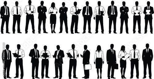 Large Set of Professional Business People Silhouettes Standing in Formal Suits Representing Corporate Teamwork Leadership Diversity and Office Career Success