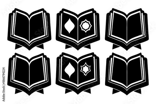  Quran book bundle  silhouette vector illustration isolated on white background