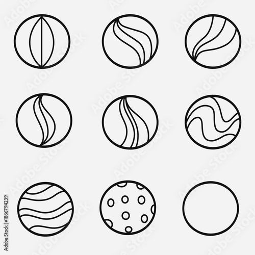 set of marble ball with outline style good for icon, symbol, element design, coloring book, etc