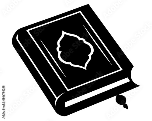 Quran Kareem Silhouette Vector Icon, Muslim Holy Book Illustration Isolated on White Background