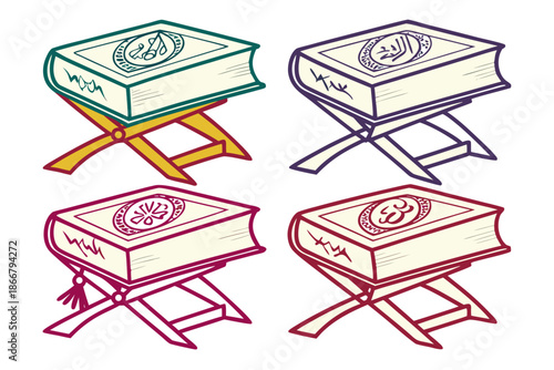 Islamic Quran Book Silhouette Vector pack Design, Religious Scripture Icon Isolated on White Background