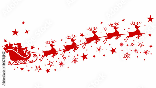 Santa claus and his reindeer flying across a winter night sky