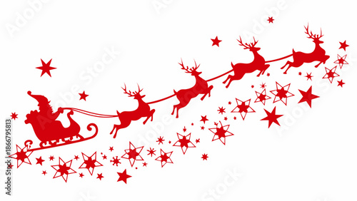 A festive illustration of santa claus and his reindeer flying through the night