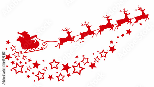 Santa claus and his reindeer flying across a starry night sky