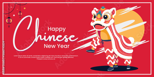 Chinese New Year Banner with Lion Dance