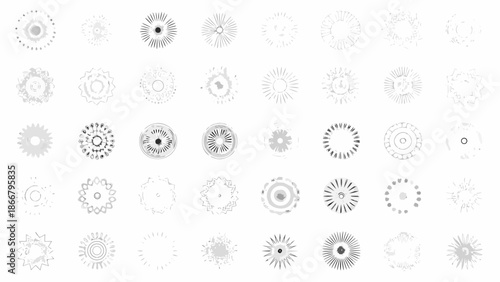 Collection of intricate circular designs and patterns in grayscale tones