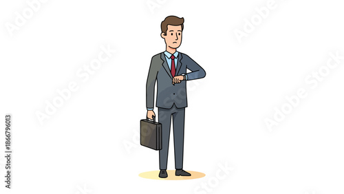 Businessman in Suit Standing with Briefcase.
