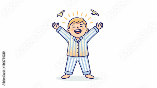 Happy cartoon child jumping with arms raised in celebration.