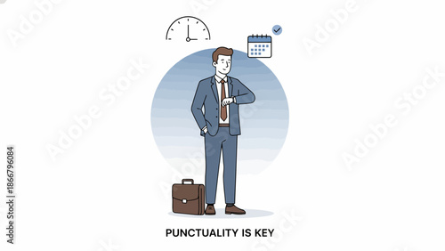 Punctual Businessman Checking Time With Briefcase And Watch.
