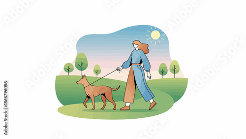 Person Walking Dog On Leash In Park.