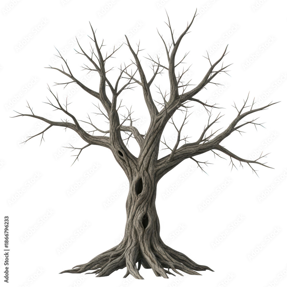 Fototapeta premium Leafless tree silhouette isolated on transparent background