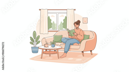 Person relaxing on sofa in cozy living room.