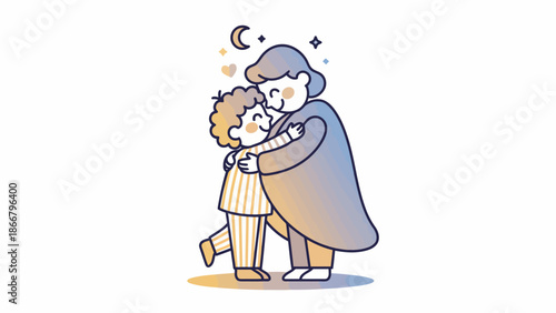 Illustration of a parent hugging child tenderly.
