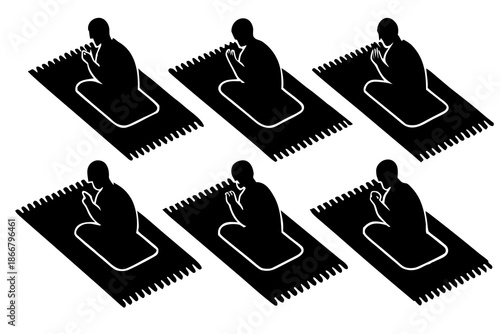 Prayer mat bundle silhouette vector illustration isolated on white background
