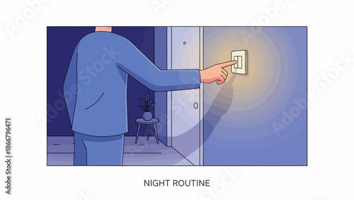 Man in blue suit opening a door at night.