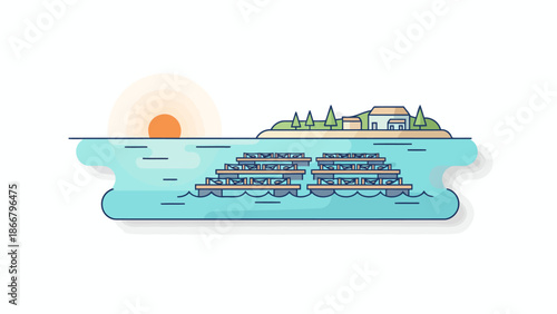 Sunset Over Iceberg Drifting on Calm Sea.