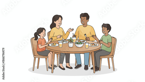 Family Dining Together Around Table Sharing Meal.