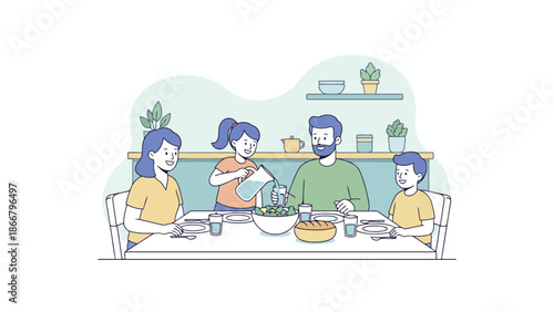 Family Dining Together At Table During Meal.