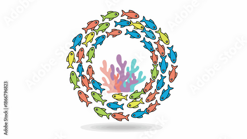 Colorful circle of hands representing unity and teamwork.