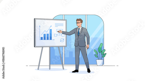 Treasure chest overflowing with gold coins in a vibrant vector illustration surrounded by plants and colorful confetti