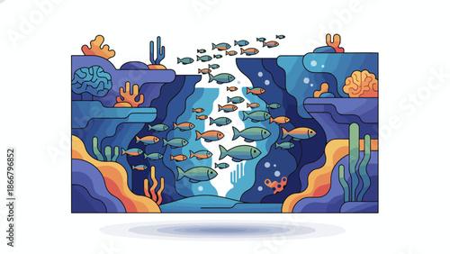 Family cooking together in modern kitchen vector illustration with man, woman, child, food, and appliances