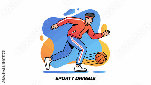 Dynamic Basketball Player Dribbling Action Illustration.