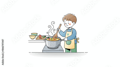 Chef Cooking Stew Over Large Pot.