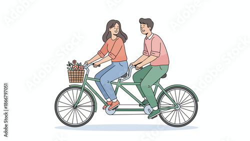 Couple Riding a Tandem Bicycle Together.