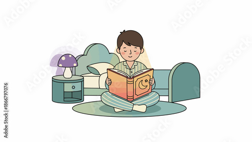 Young person reading in bed under blanket.